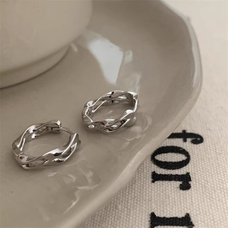 18k水波紋金銀雙圈耳釦釘