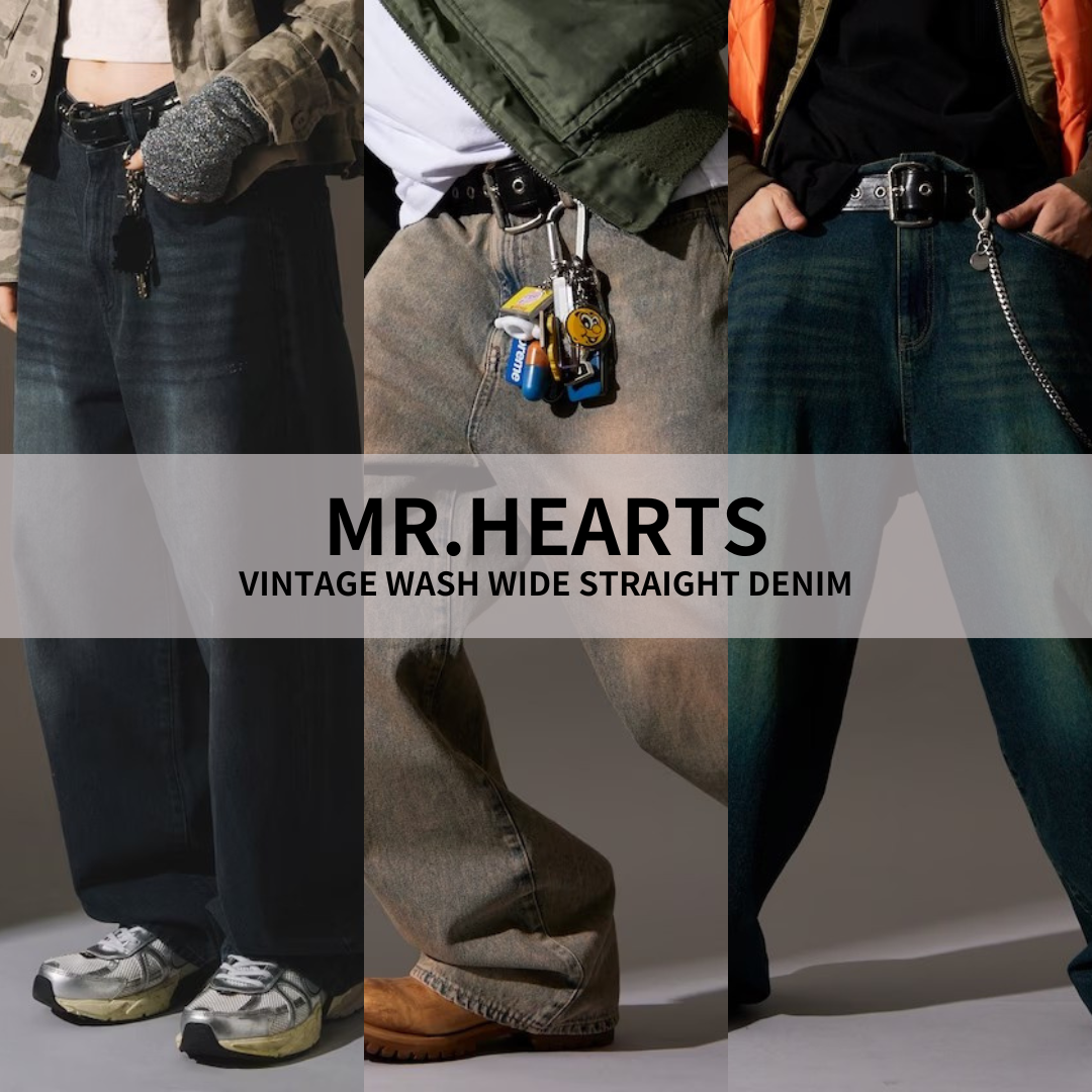 "代購+現貨“ MR.HEARTS 日本限定 VINTAGE WASH WIDE STRAIGHT DENIM 水洗作舊丹寧牛仔褲