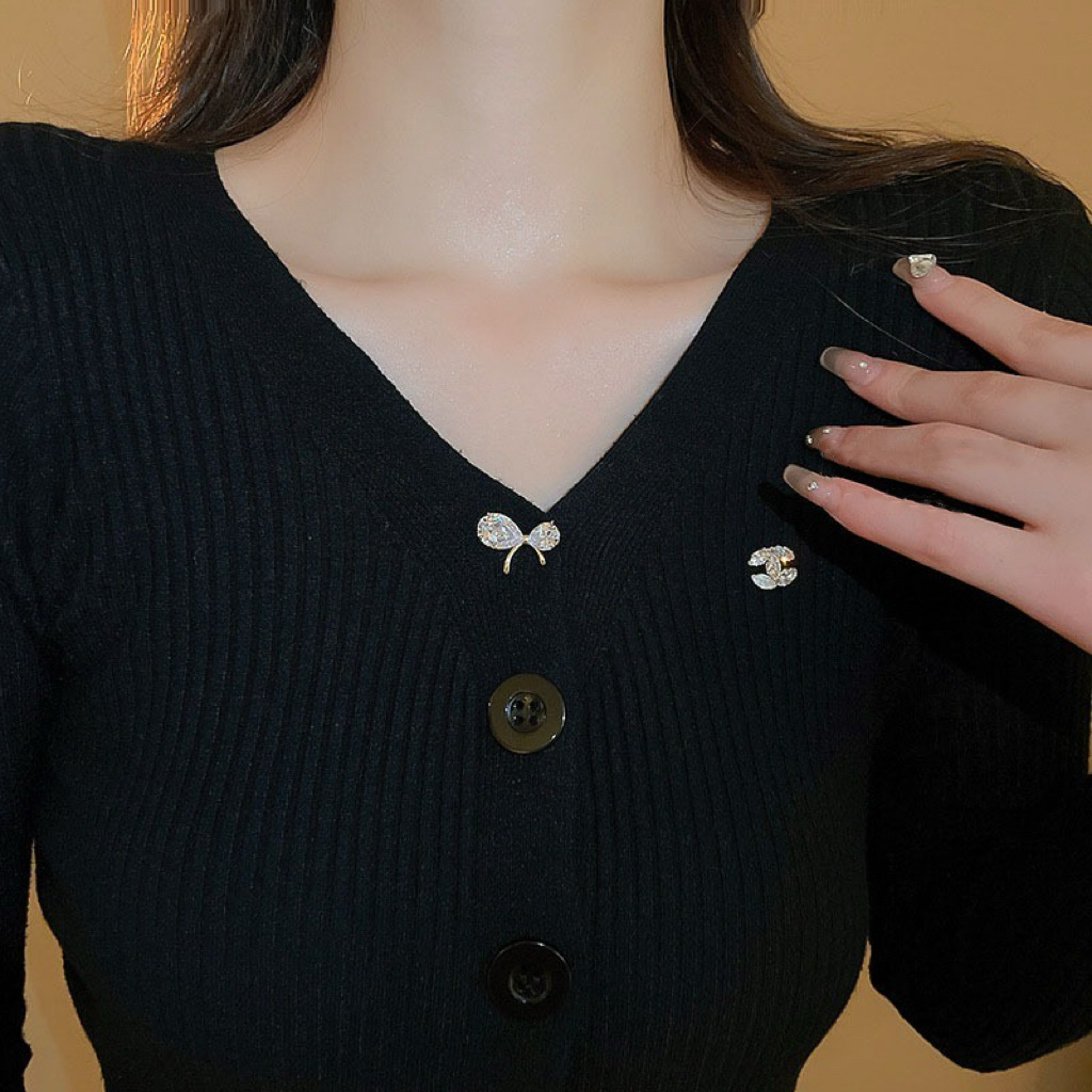 18k高奢水鑽蝴蝶結/雙c mini胸針