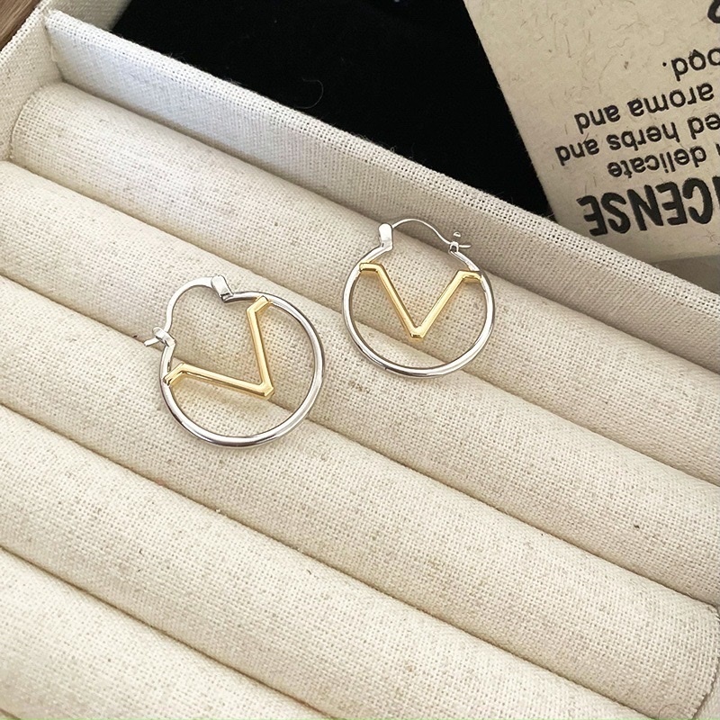 v金字銀圈撞色耳釦釘