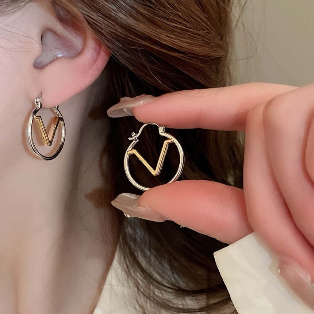 v金字銀圈撞色耳釦釘