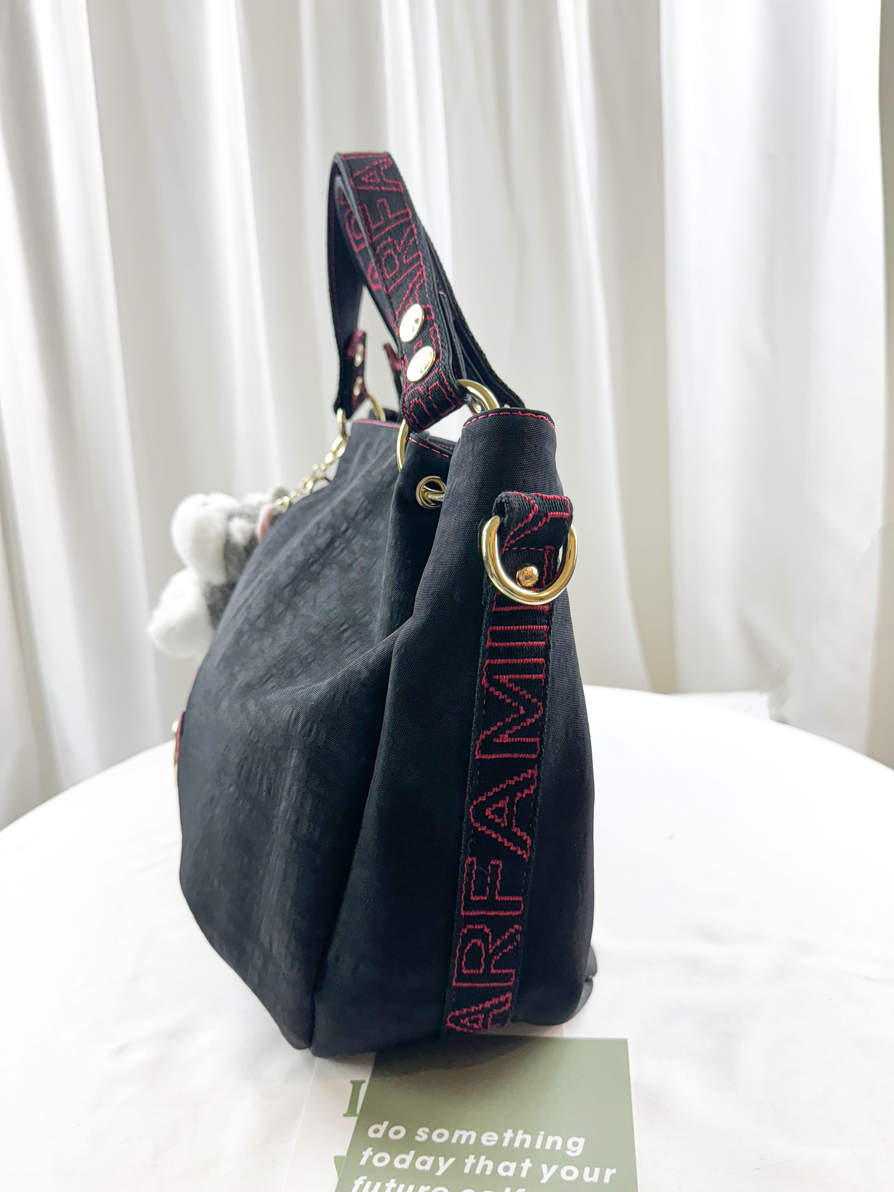 FamilyBear 黑桃織帶防潑水手提包 / 側背包 附兔兔吊飾  #2281