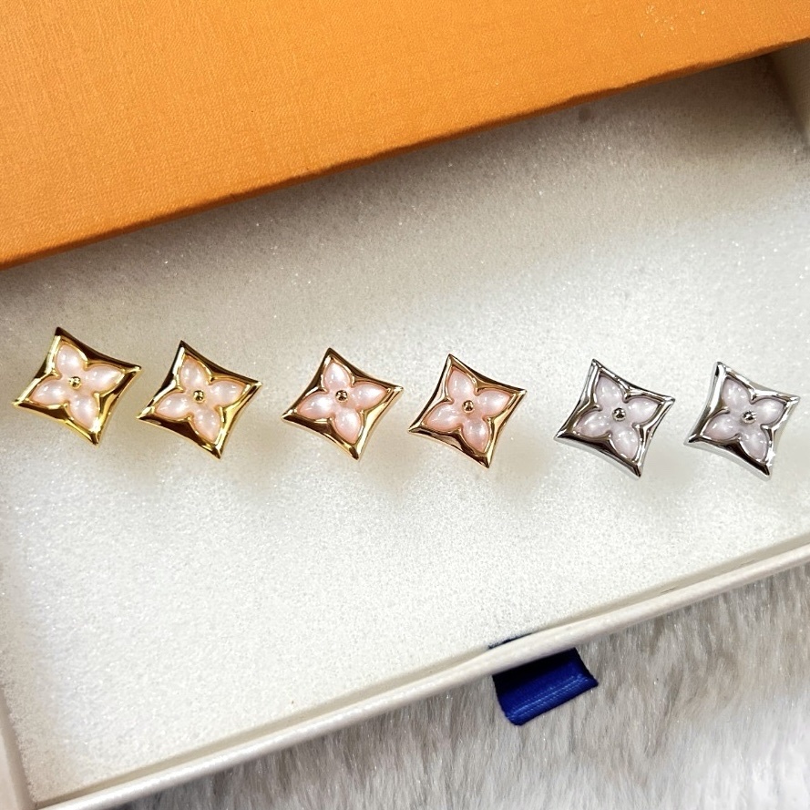 18k 菱白玉貝神仙老花 定製耳釘