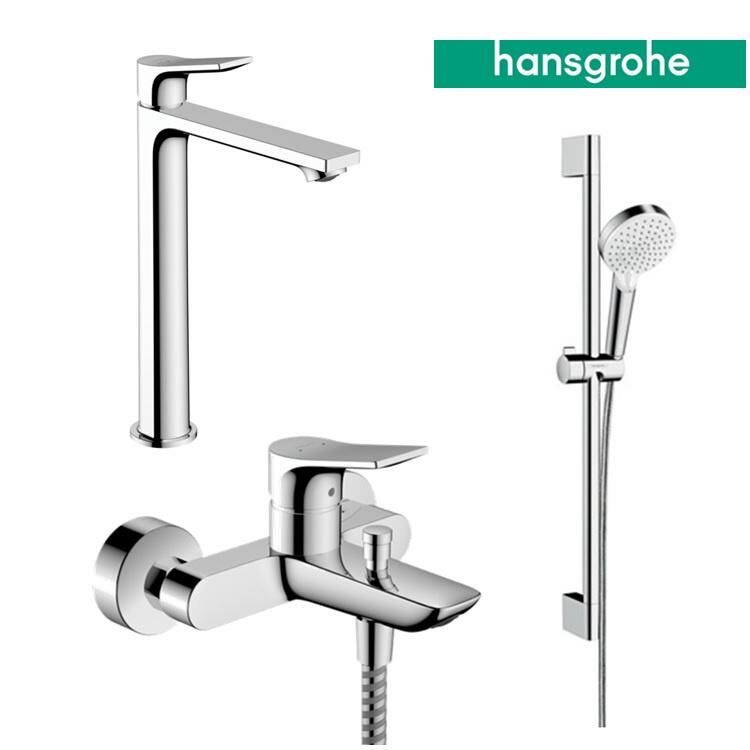 hansgrohe Zebris 72593, -000 + 72575, -000 + 26534, -400 Tall Basin Mixer, Bath Mixer & Shower Set