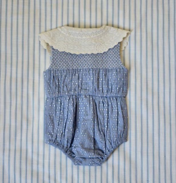 BONJOUR DIARY 刺繡領包屁衣 BABY ROMPER Blue broderie anglaise