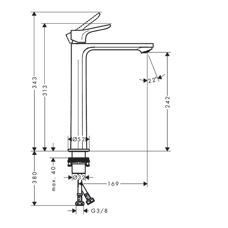 hansgrohe Zebris 72593, -000 Single lever tall basin mixer 240 CoolStart - With GA Approval