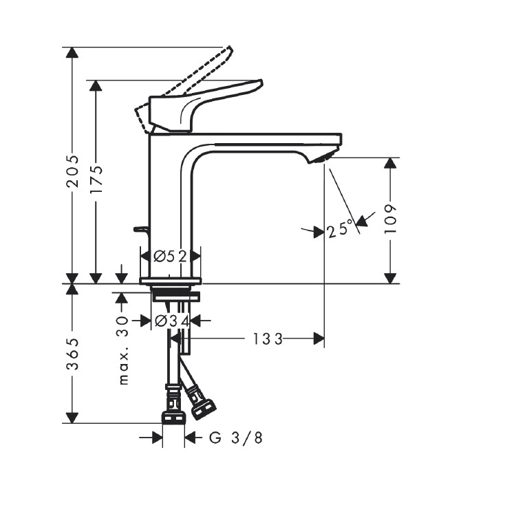 hansgrohe Zebris 72570, -000 Single lever basin mixer 110 CoolStart with pop-up waste set - GA Approval