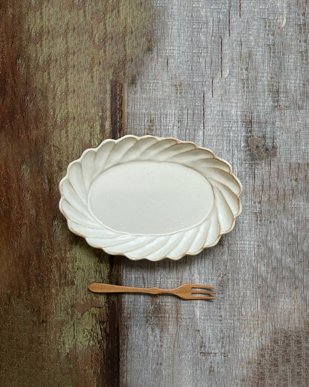 Mashiko ware kinari Twist Oval Plate M｜Wakasama