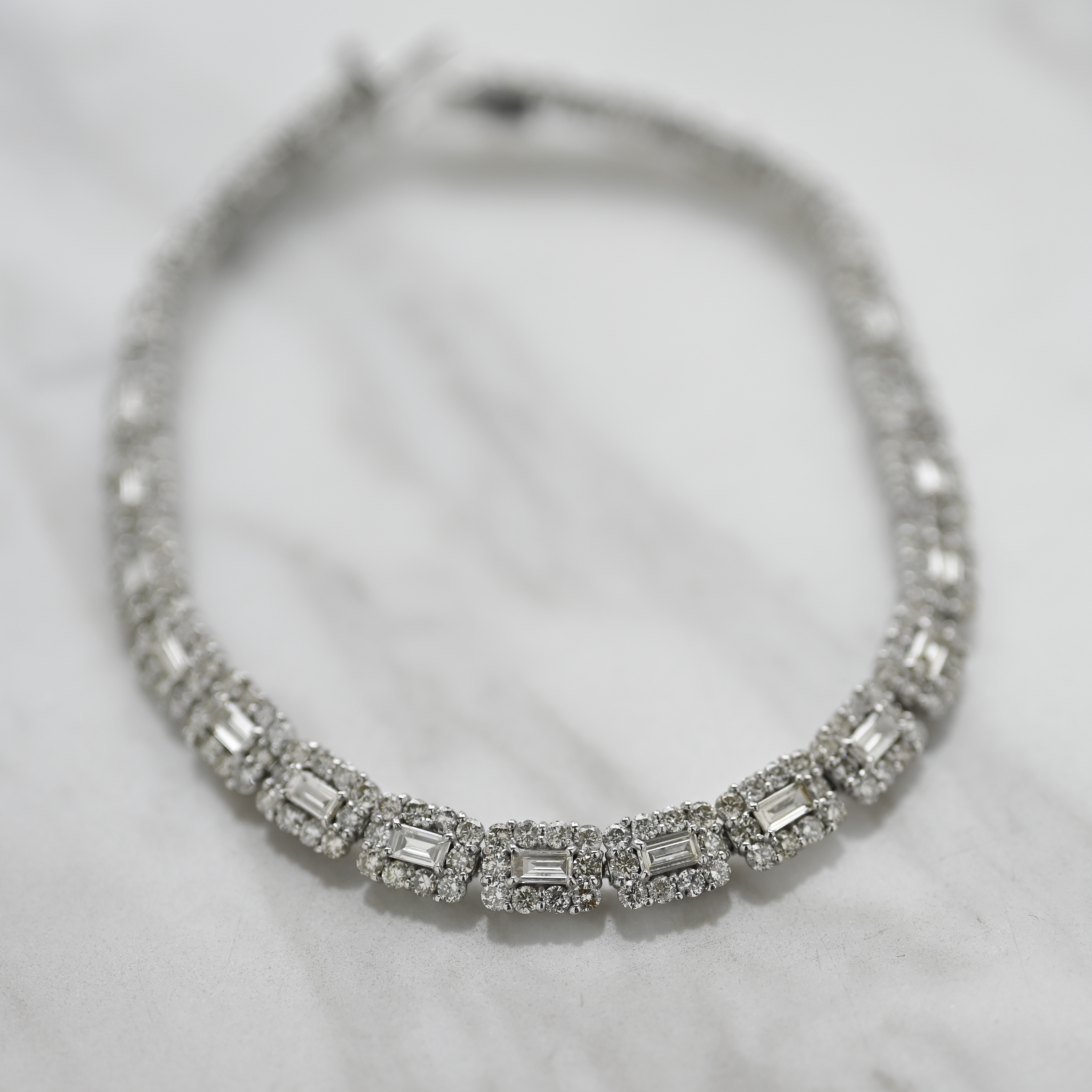 18K Full Diamond with Baguette Cut Tennis Bracelet