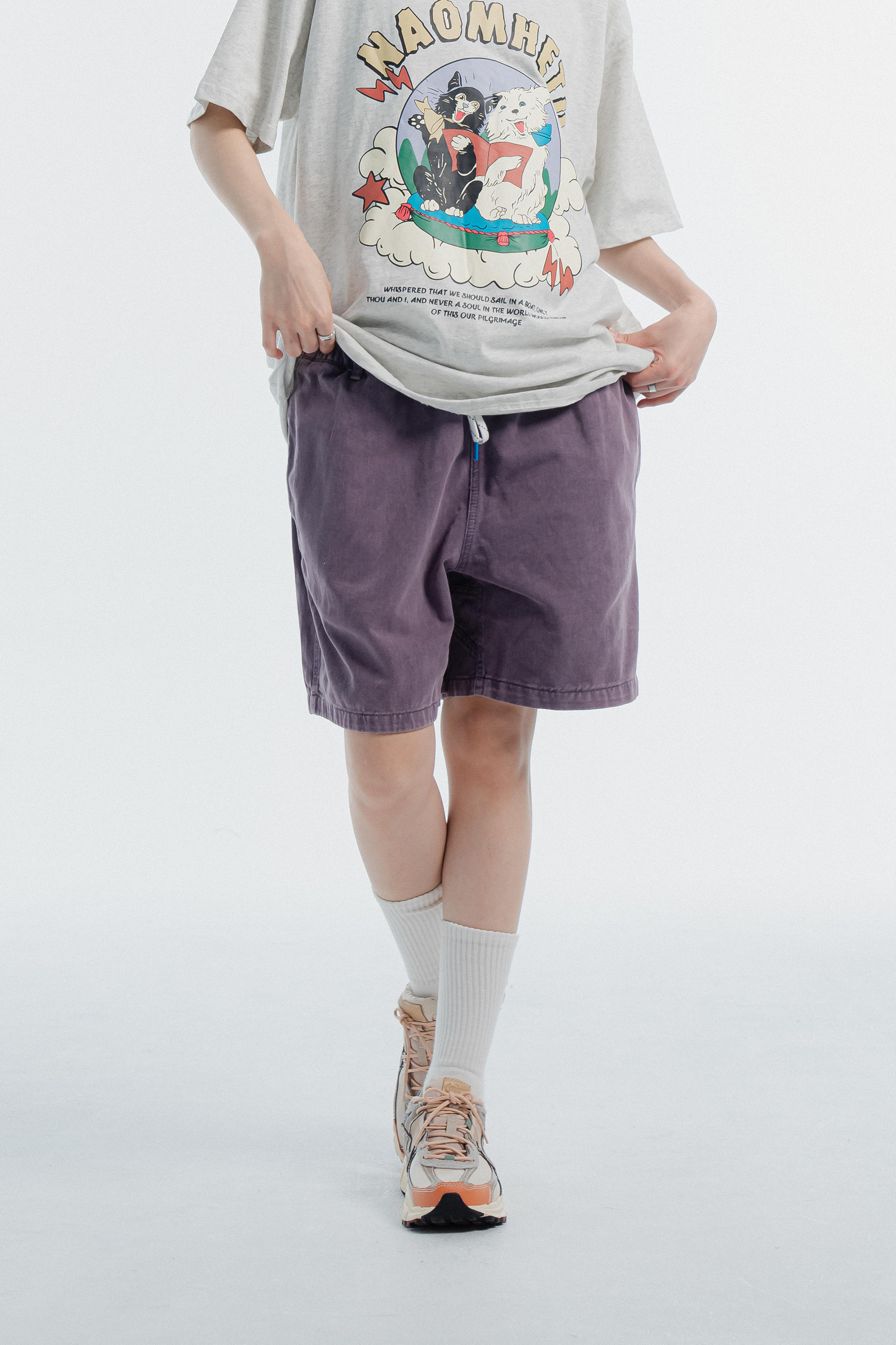 復古水洗鬆緊五分短褲