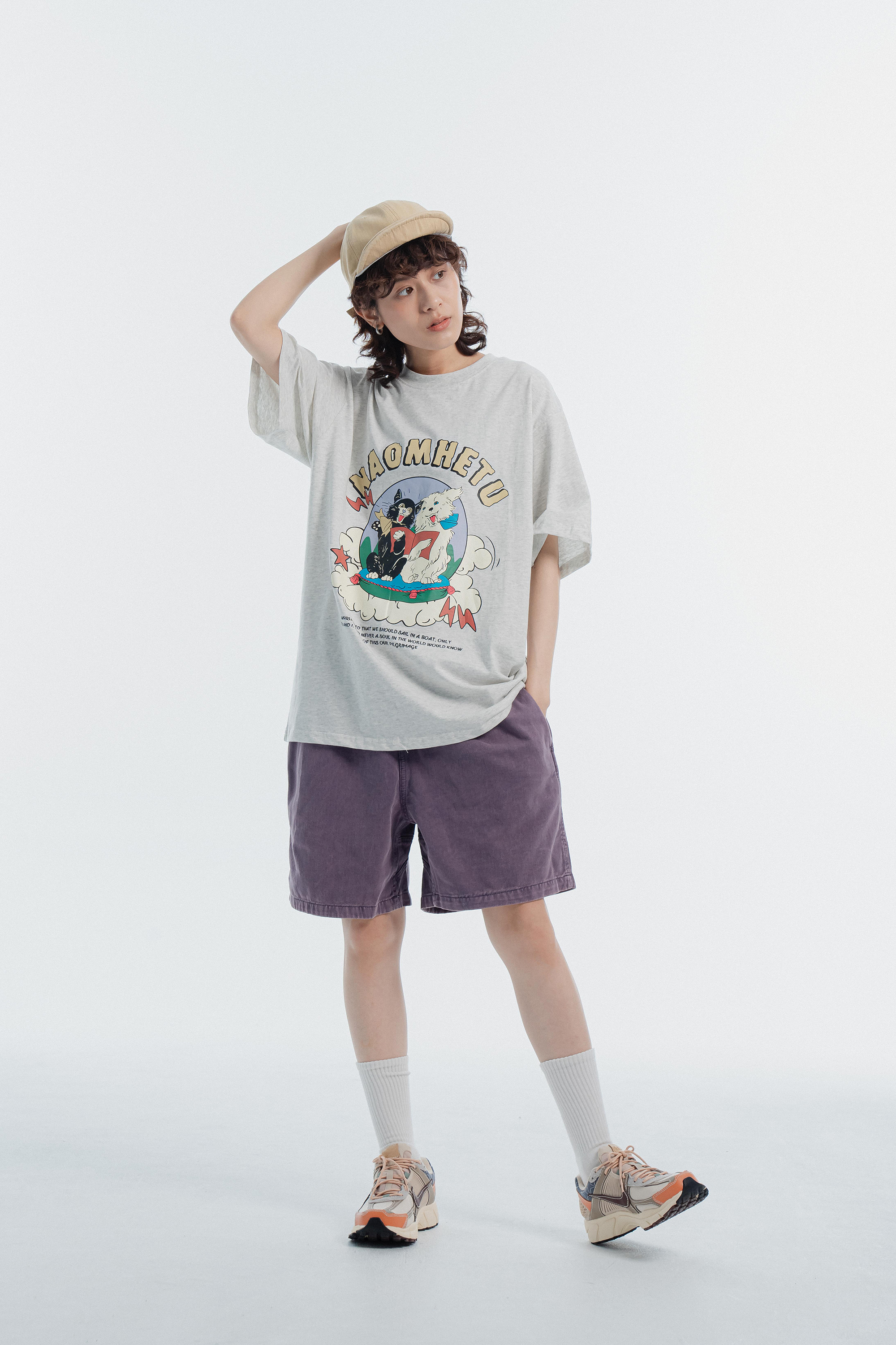 復古水洗鬆緊五分短褲