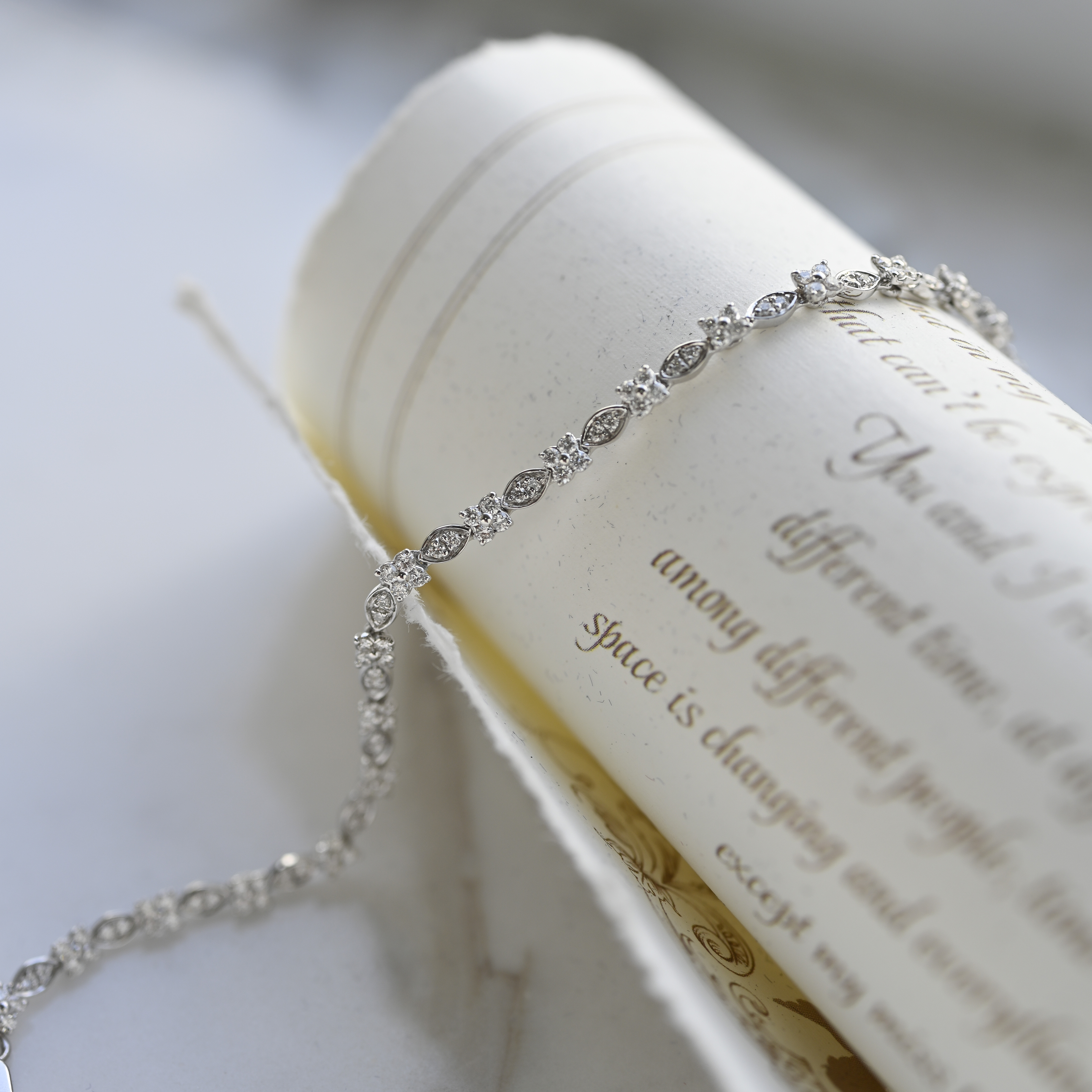 18K Floral Petal Diamond Tennis Bracelet