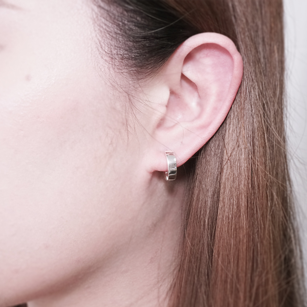 經典平面 易扣式 14mm 基本款 925純銀耳環 女生 男生 中性耳環