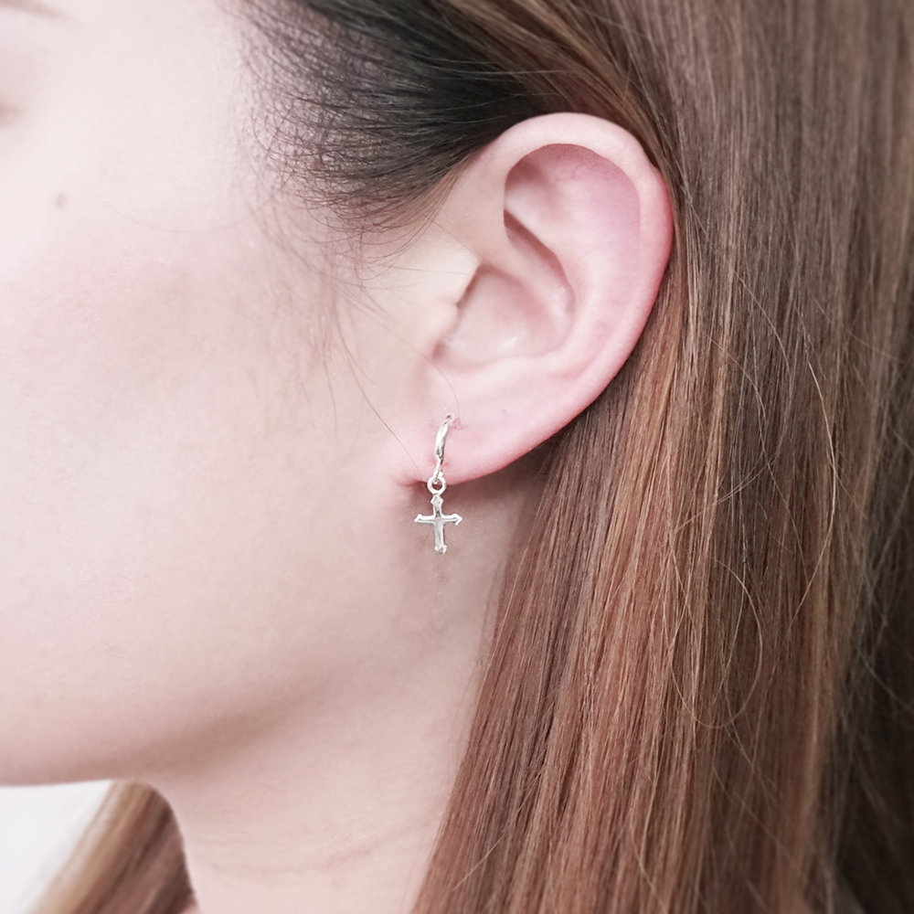 光之守護 十字架 針式耳環 925純銀耳環 女生 男生 中性耳環