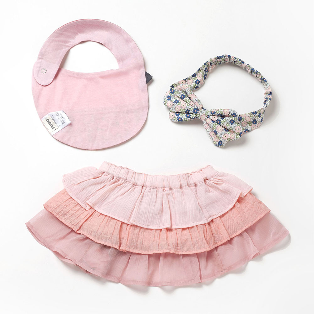 PIPPY小鳥圍兜+棉質繽紛蛋糕裙3件組配件禮盒 粉