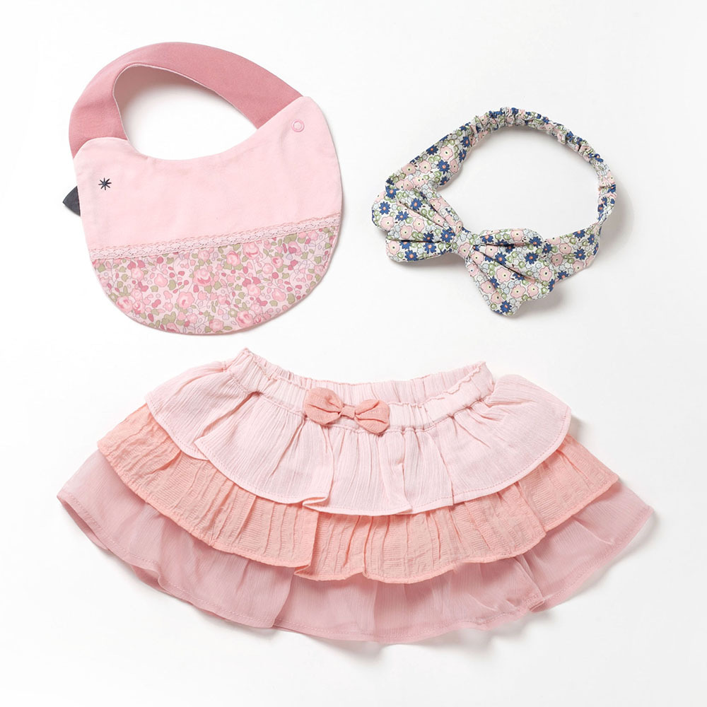 PIPPY小鳥圍兜+棉質繽紛蛋糕裙3件組配件禮盒 粉