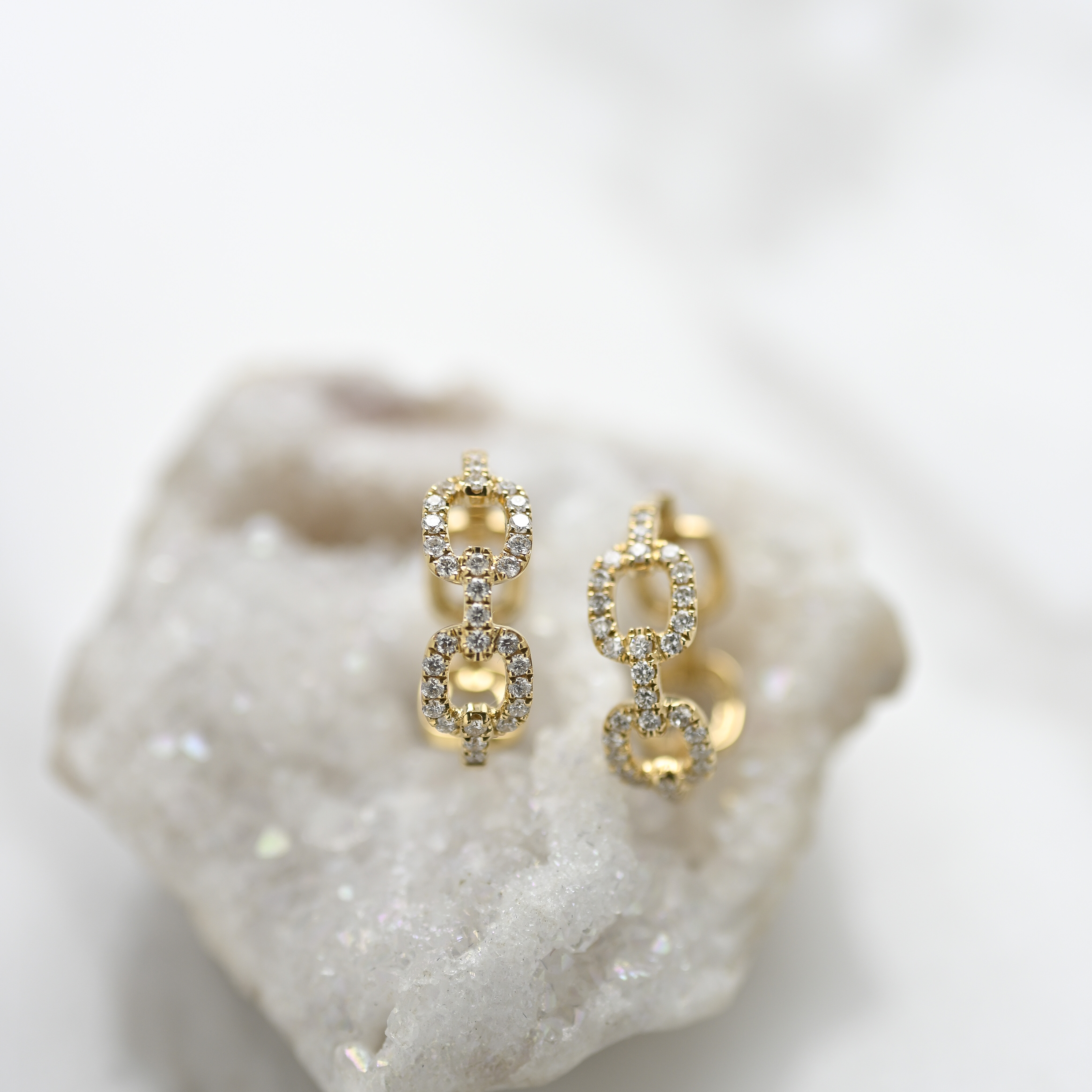 18K Block Chain Diamond Earring Hoop