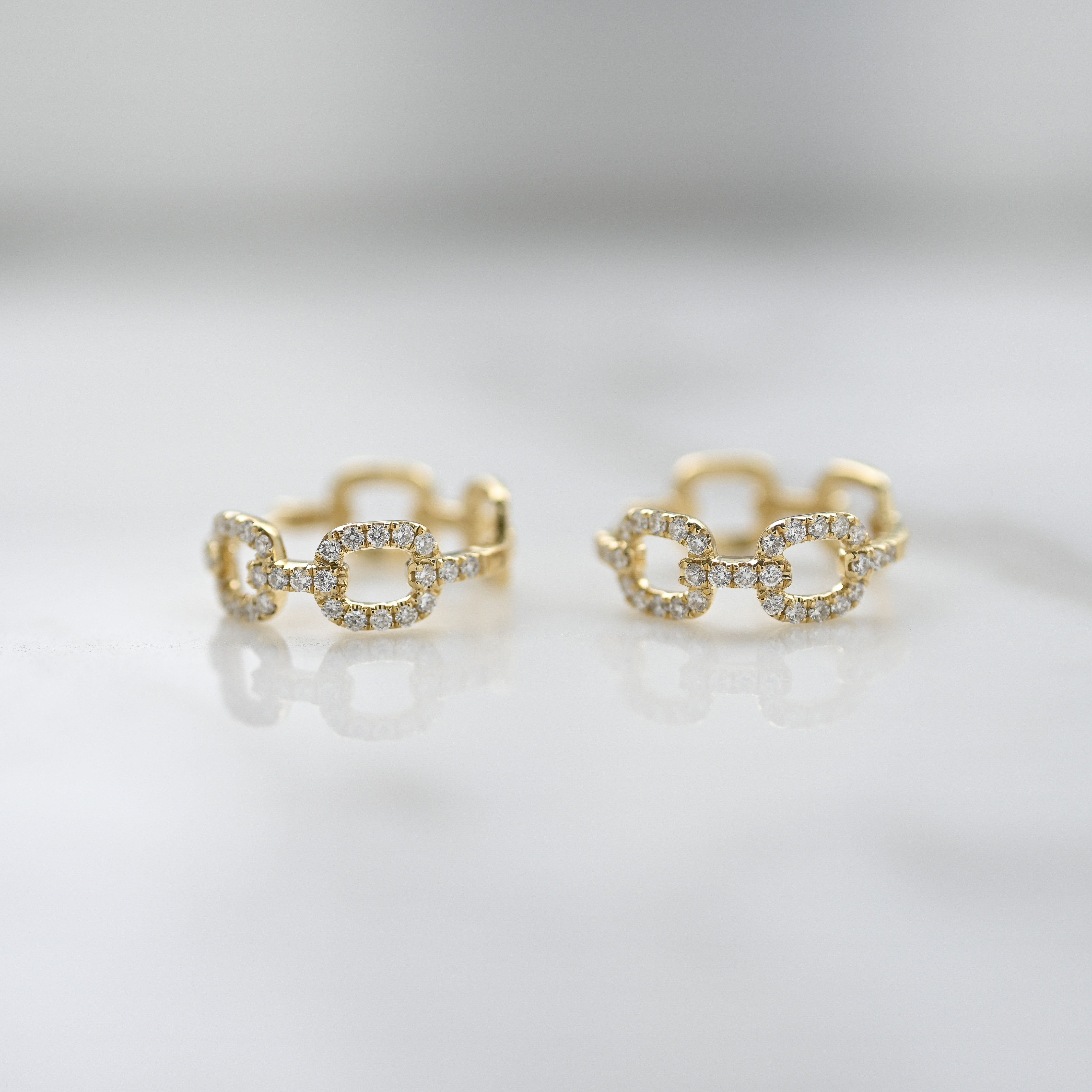 18K Block Chain Diamond Earring Hoop