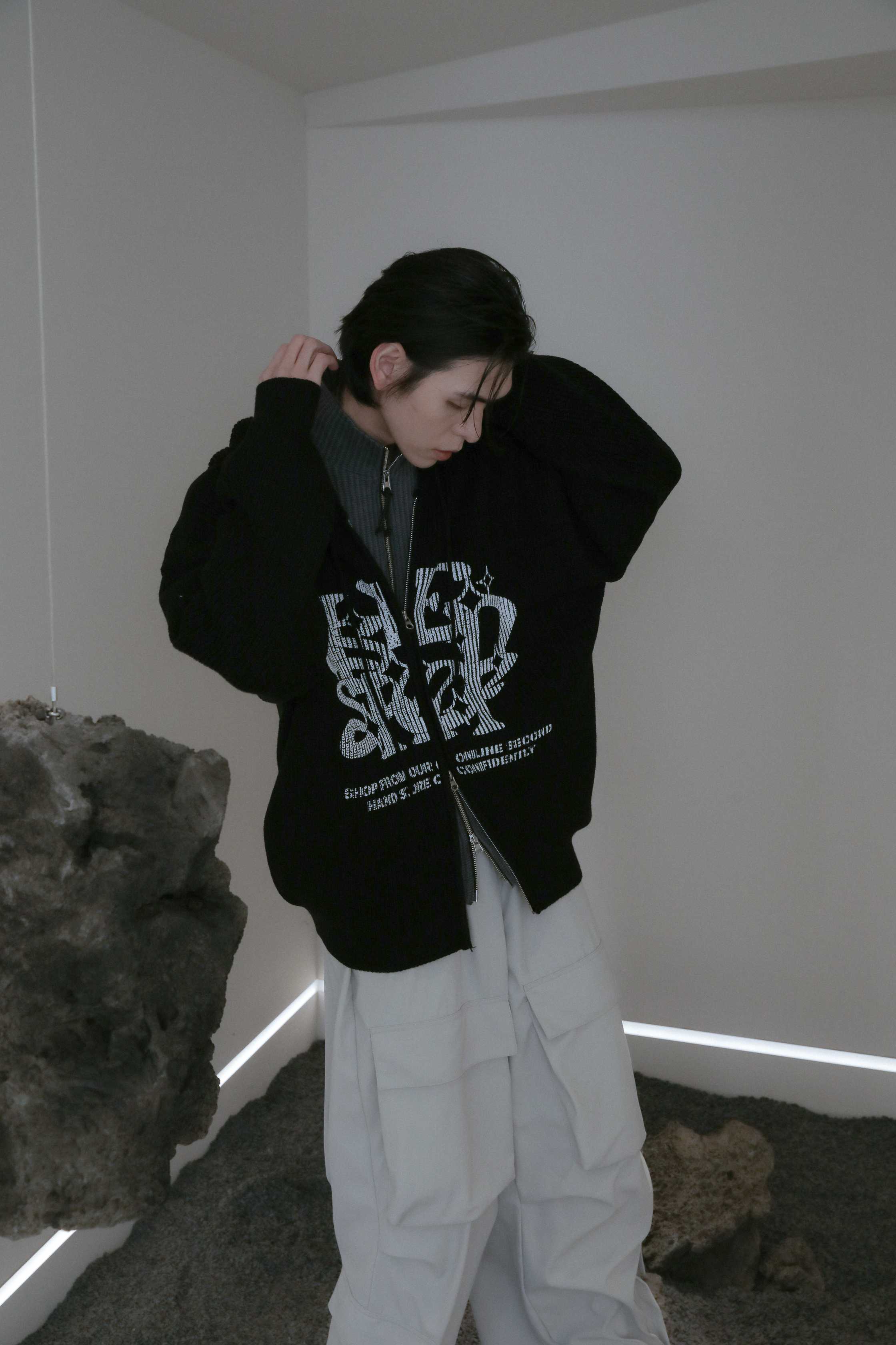 Lettering Hoodie Knit Zip Up #連帽外套