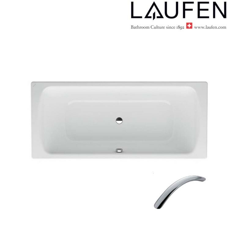 Laufen "Pro" 2.2695.2.600.040.1 + 2.9618.5.004.000.1 Steel Bathtub with antislip with Handle (3.5 mm enamelled steel)