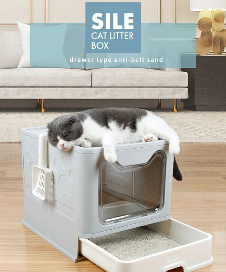 M-pets．可摺疊防外濺貓砂盤/貓廁所