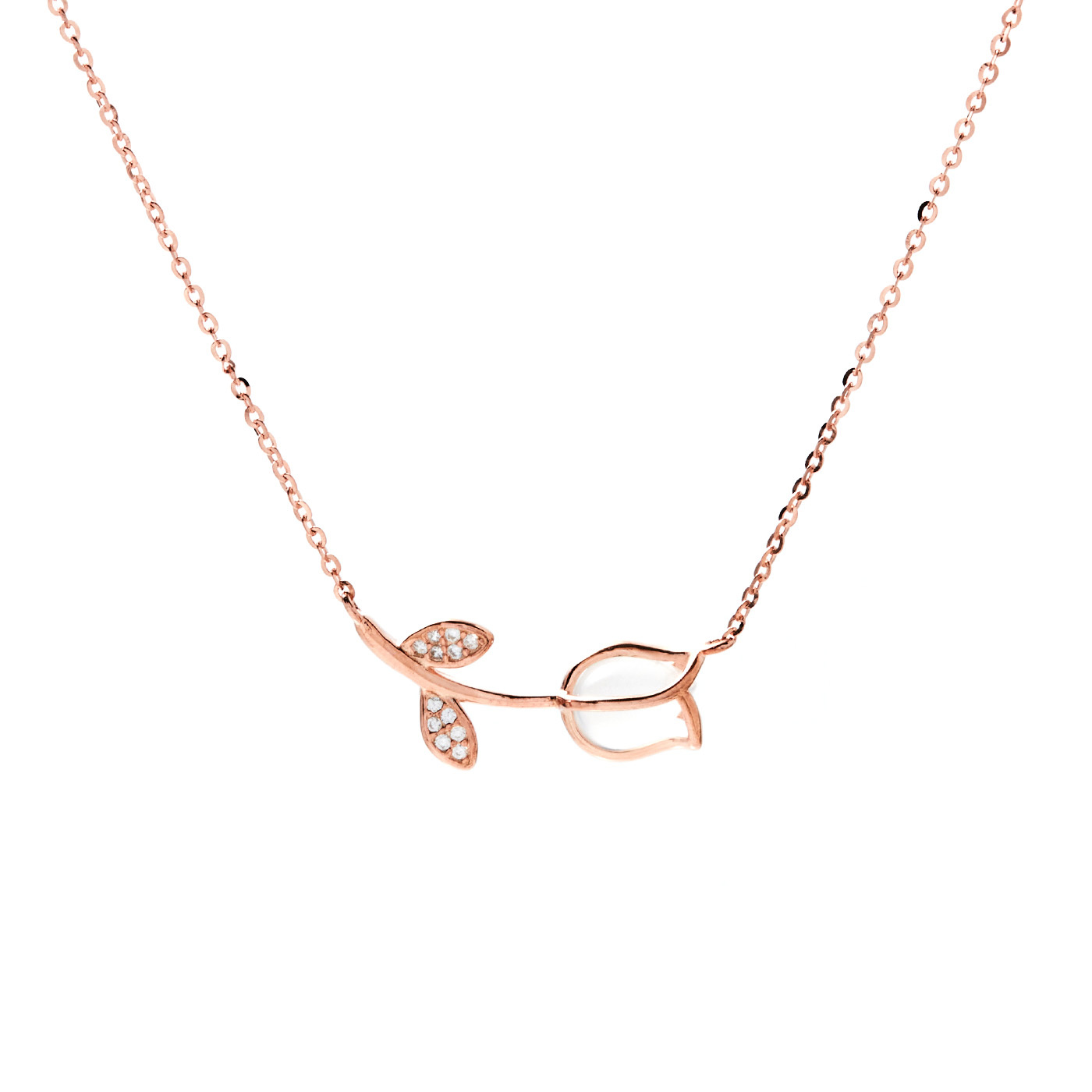 平價飾品,純銀,鬱金香,白玉髓,項鍊