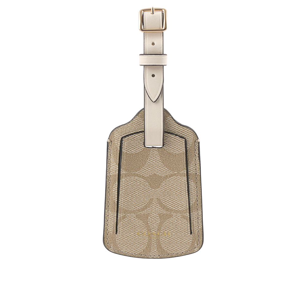 【COACH】C Logo 及平滑皮革行李吊牌(淺卡其/白色) CF888 IMDQC