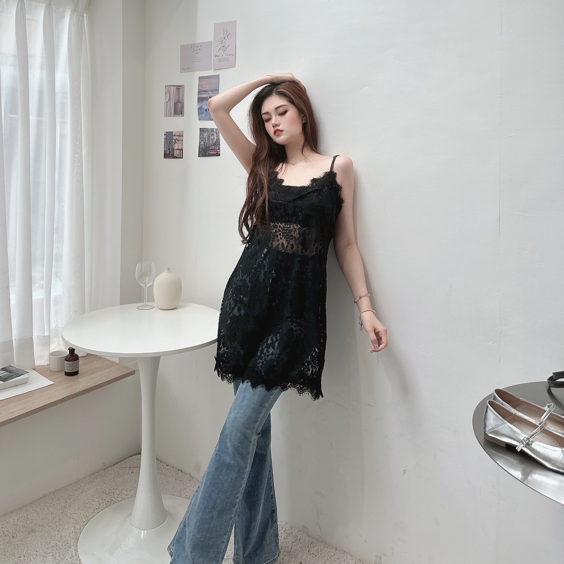 蕾絲簍空掉帶背心/二色