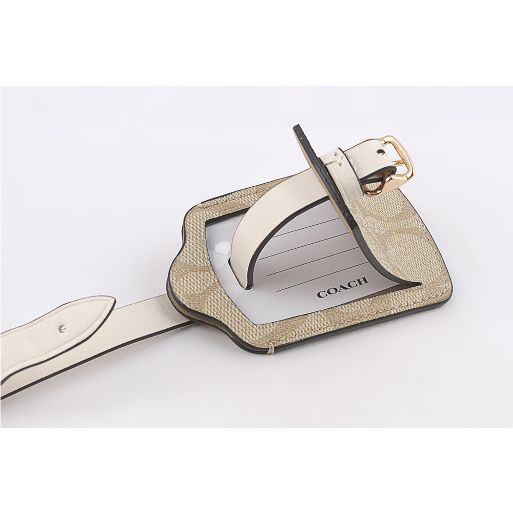 【COACH】C Logo 及平滑皮革行李吊牌(淺卡其/白色) CF888 IMDQC