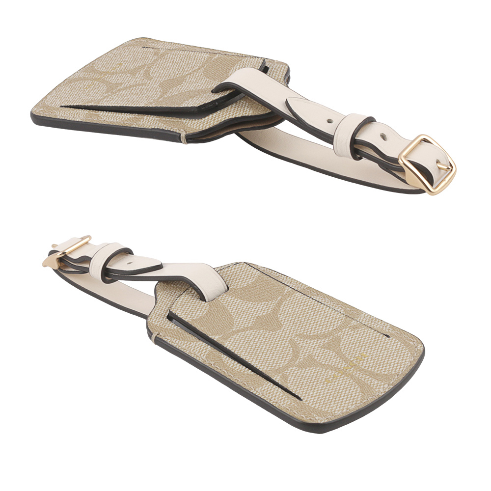 【COACH】C Logo 及平滑皮革行李吊牌(淺卡其/白色) CF888 IMDQC