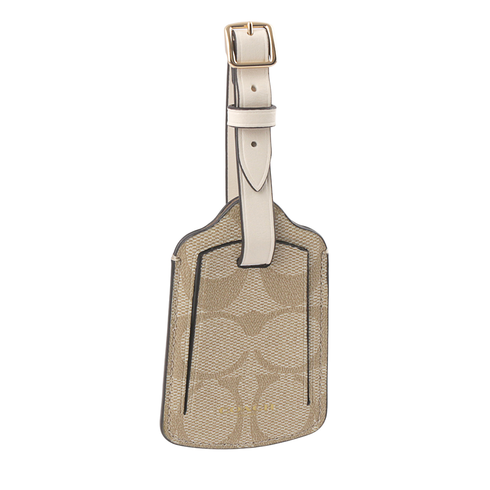 【COACH】C Logo 及平滑皮革行李吊牌(淺卡其/白色) CF888 IMDQC