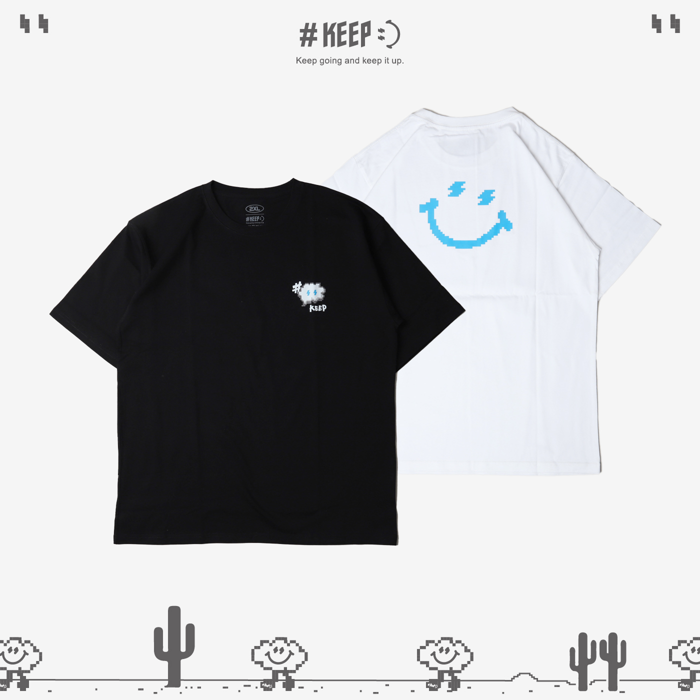 **特價商品售出無退換**#KEEP PIXEL SMILE TEE 黑色 白色 微笑 像素 8-bit 寬鬆 休閒 短袖 短T【KS206】