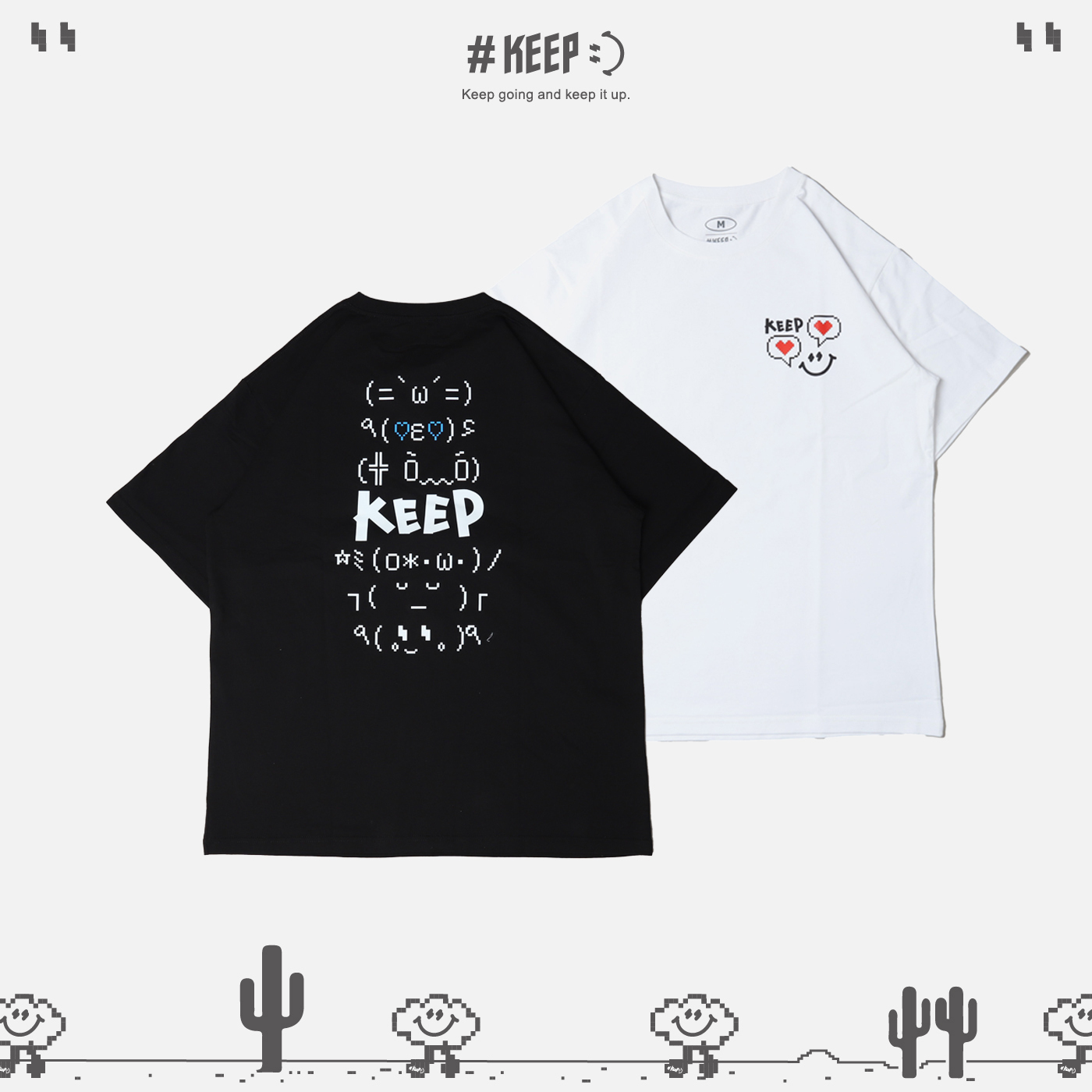 **特價商品售出無退換**#KEEP PIXEL EMOTICON TEE 黑色 白色 顏文字 像素 8-bit 寬鬆 休閒 短袖 短T 男女款 童裝【KS207】