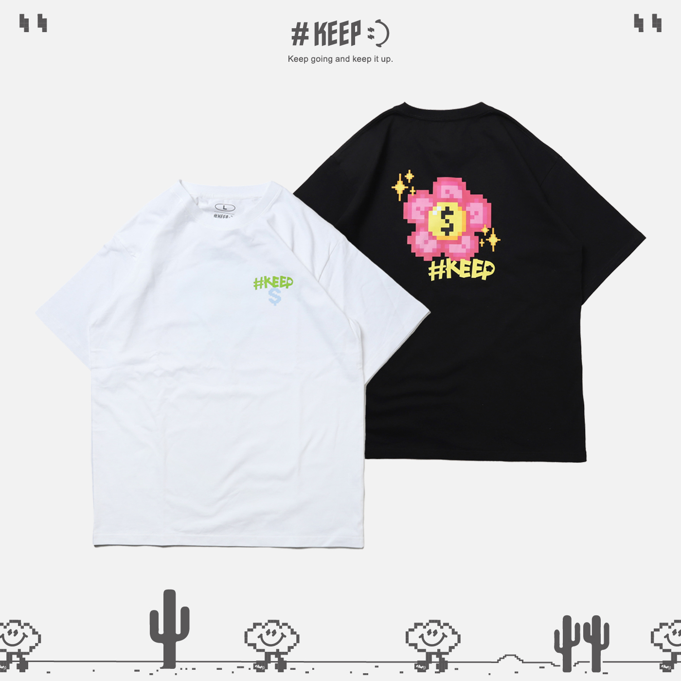 **特價商品售出無退換**#KEEP PIXEL MONEY FLOWER TEE 黑色 白色 堅持有錢花 像素 8-bit 寬鬆 休閒 短袖 短T 男女款 童裝【KS203】