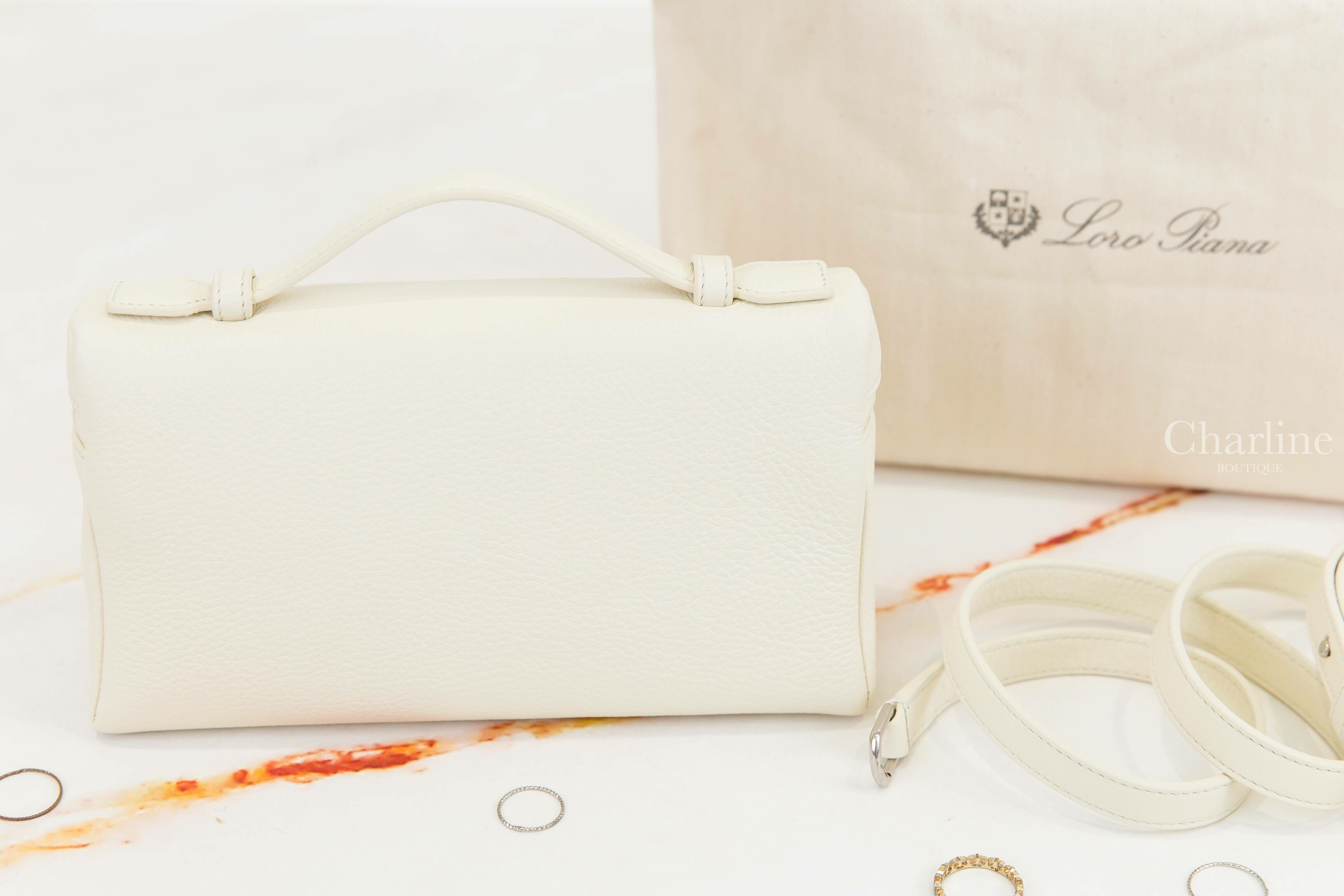 Loro Piana Extra Pocket L19 嫩白色小牛皮銀色拉鏈手提肩背包-Charline Boutique 精品代購