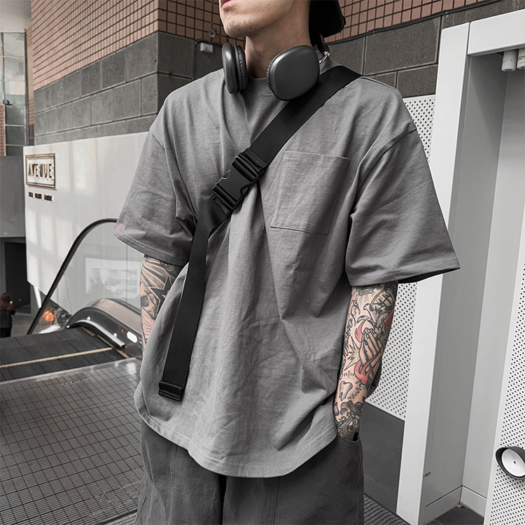 重磅純棉口袋素T