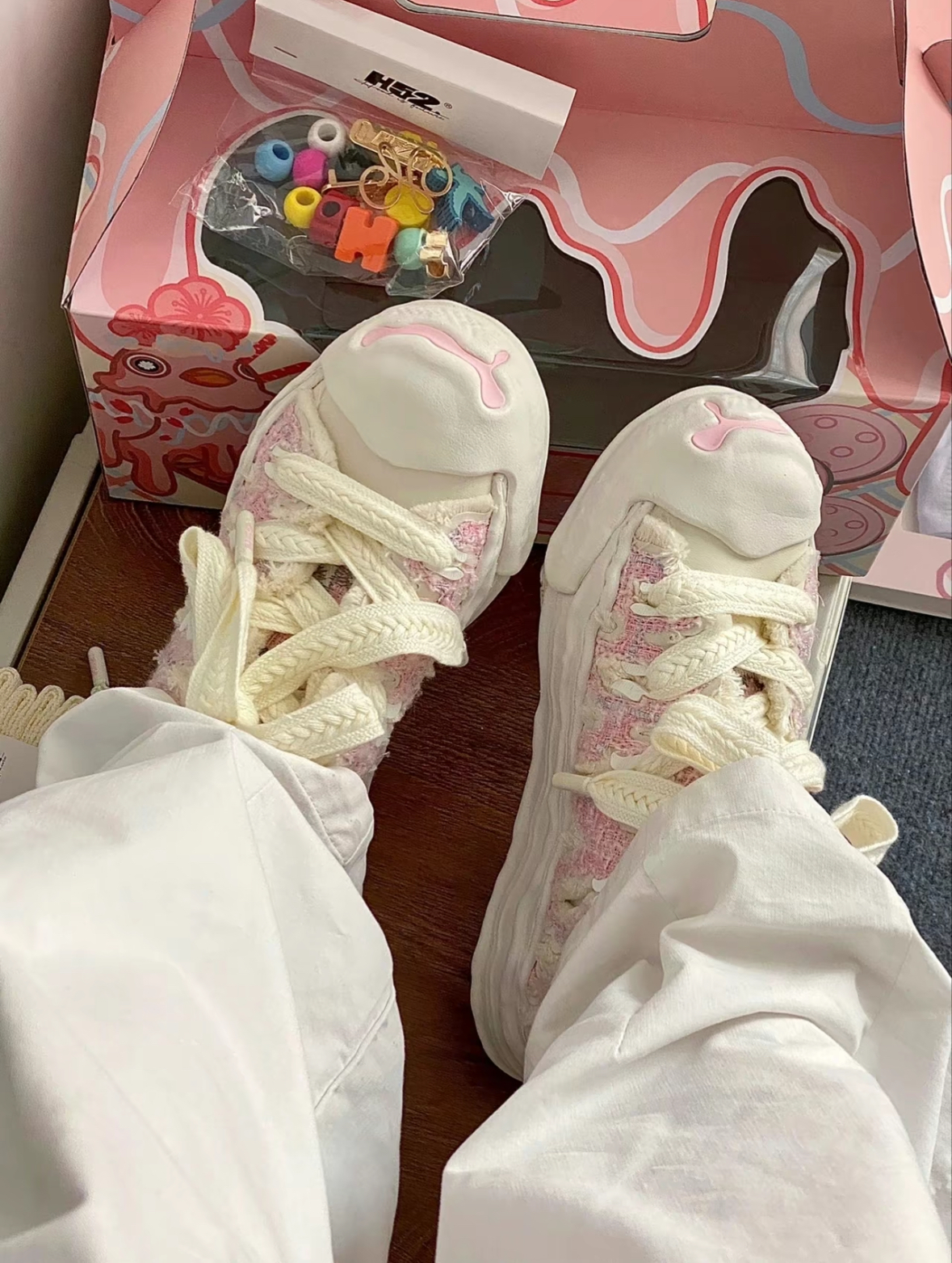 H52 開口笑奶油溶解鞋 奶油粉 融化 解構 粗鞋帶 蛋糕鞋盒/預購