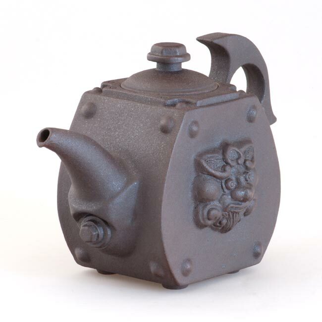 陶瓷 手作 茶壺 鐵鏽獅紋 陶板壺