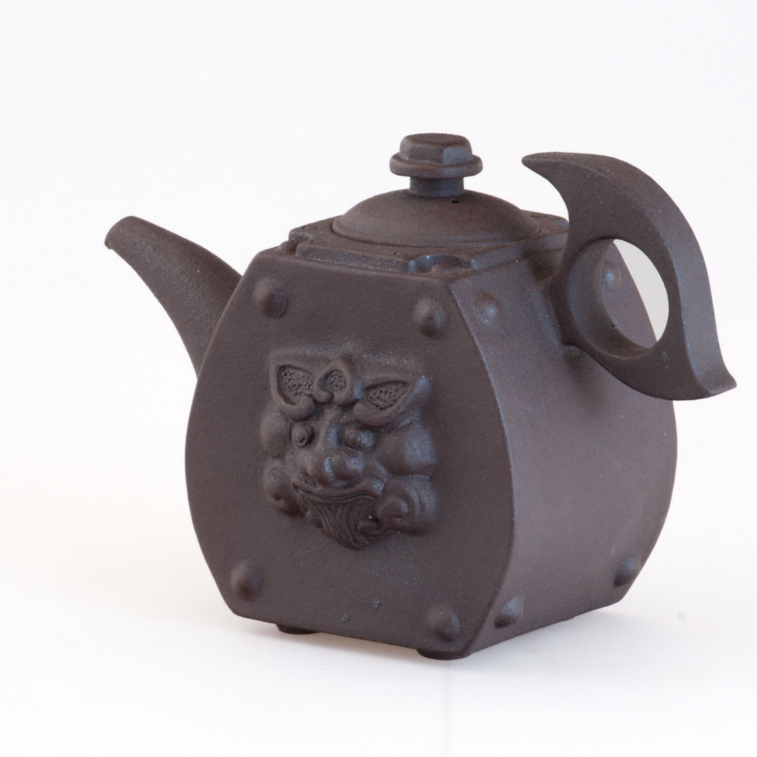 陶瓷 手作 茶壺 鐵鏽獅紋 陶板壺