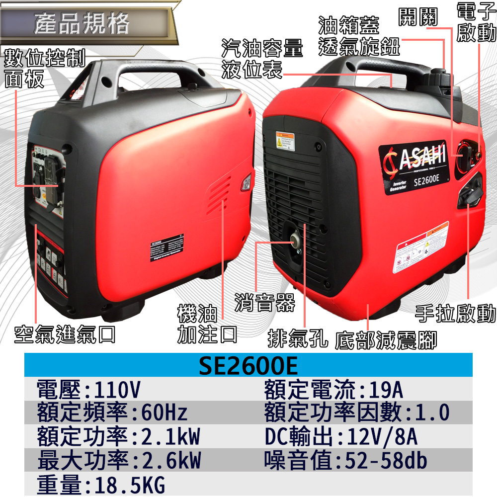 附發票｜SE2600E靜音變頻發電機｜大功率四行程 電啟 露營 工地 戶外 停電 遇缺貨升級SE2650E
