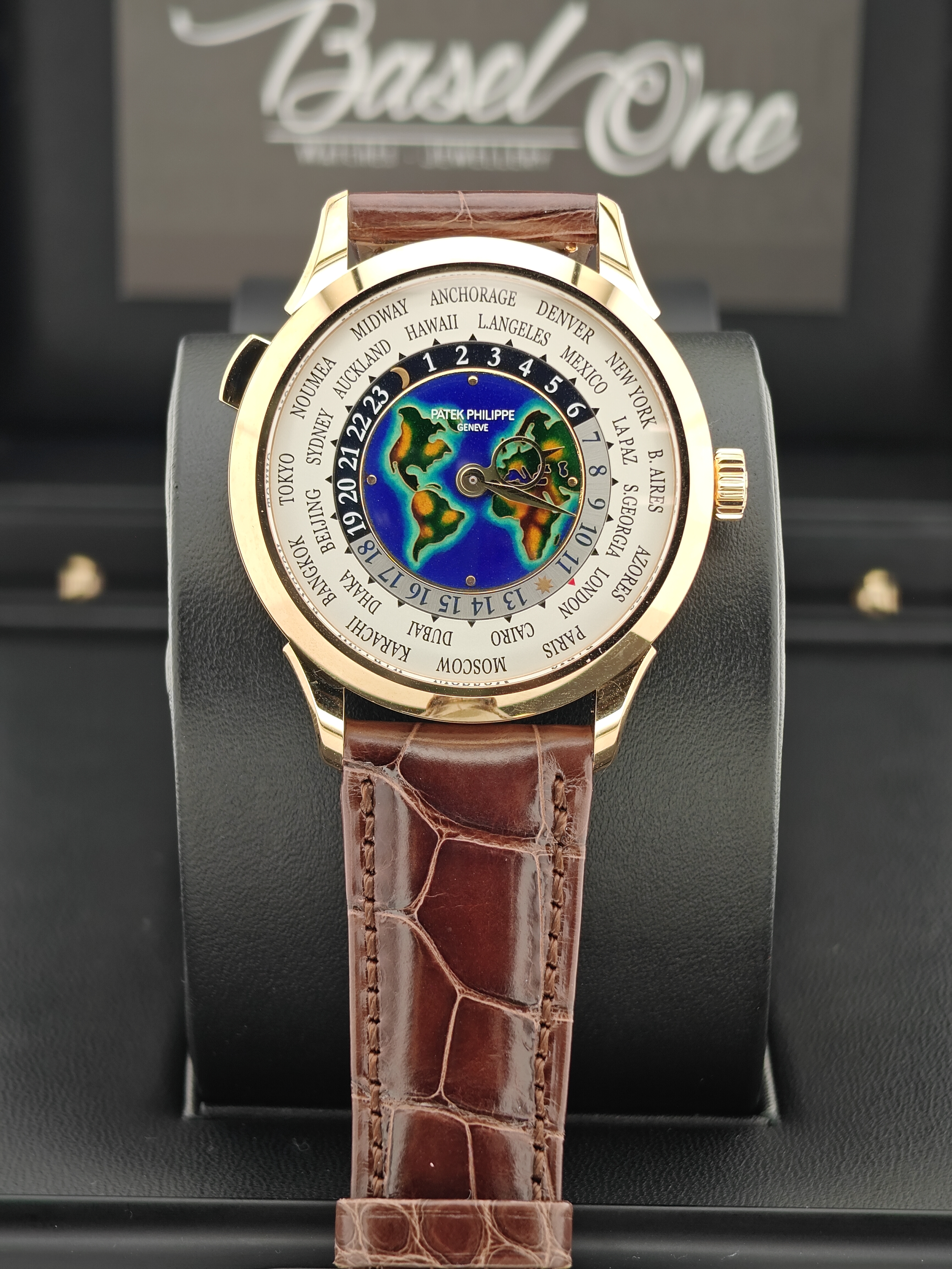 Discontinued BRAND NEW 5231j 5231 PATEK PHILIPPE GRAND FEU CLOISONNE ENAMEL DIAL COMPLICATIONS  WORLD TIME RAREHANDCRAFTS WHITE GOLD 38 MM
