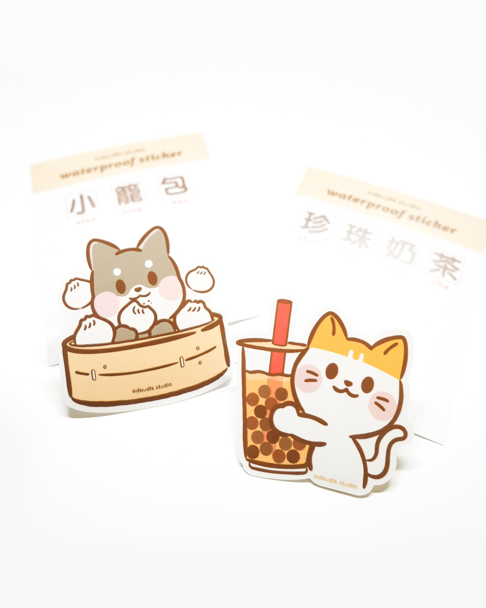 【台灣美食】 小籠豆｜ 珍奶喵 防水造型貼紙