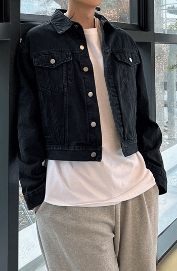經典水洗寬版短款牛仔夾克
