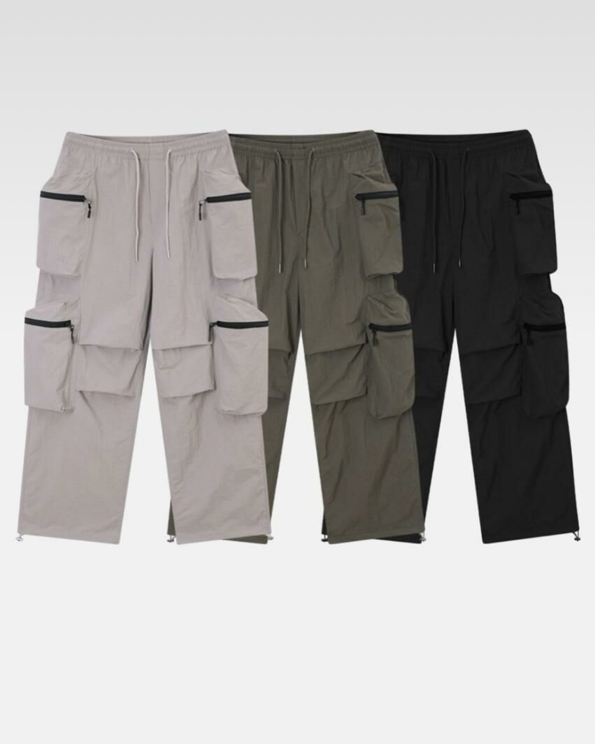 淨色拉鍊工裝鬆身褲 P2758