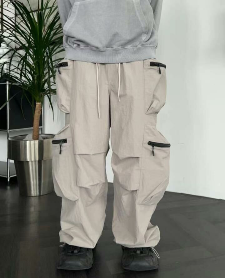 淨色拉鍊工裝鬆身褲 P2758