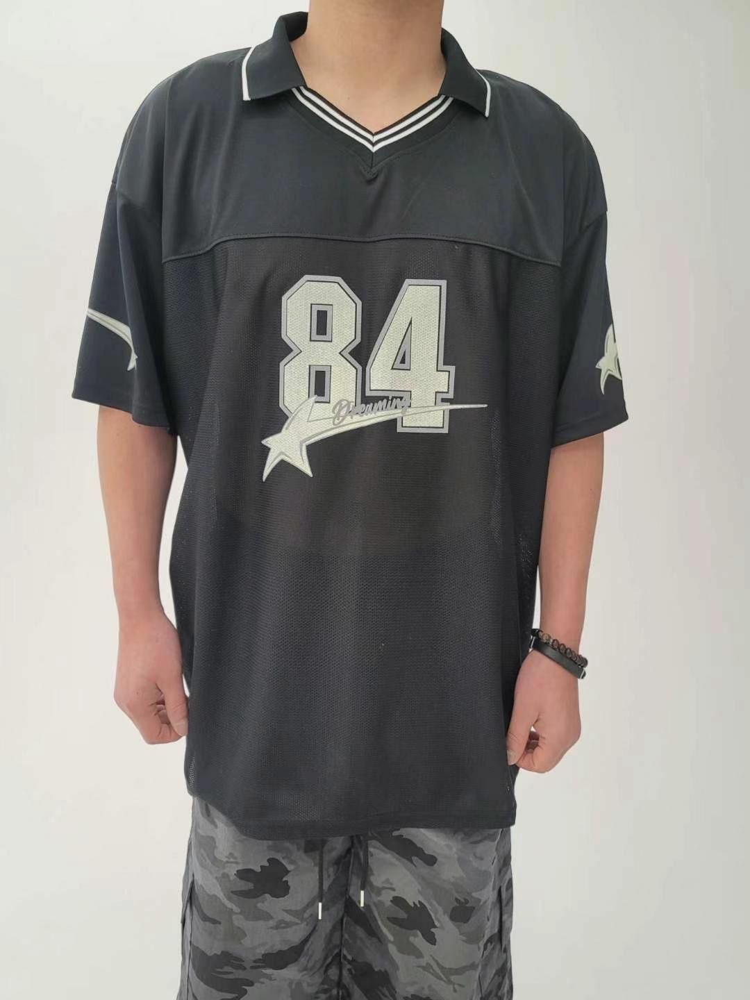 反V領數字圖案短袖Tee T5380