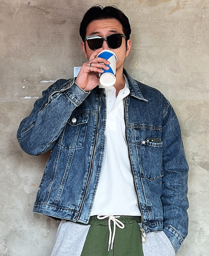 獨特不對稱口袋水洗牛仔夾克