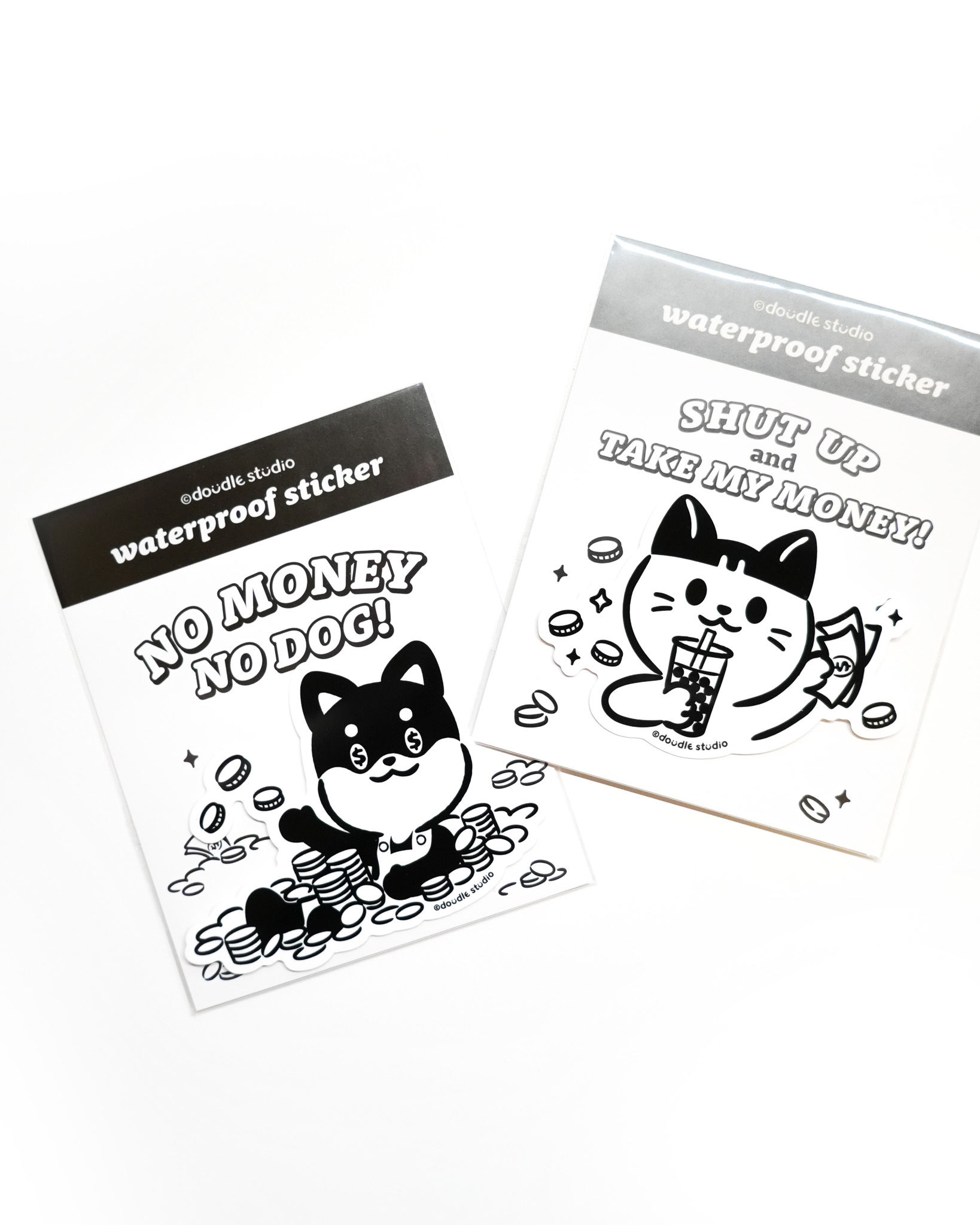 【錢錢迷因】 錢錢豆｜錢錢喵 防水亮膜造型貼紙（兩款）