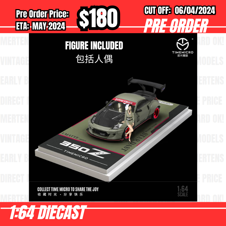 RS-$180  * Time Micro * 1:64 Nissan Fairlady Wide Body Green w/figure [OD29/03]