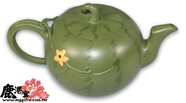鹿港窯禮品館│意象紫砂茶壺【小西瓜】 綠泥